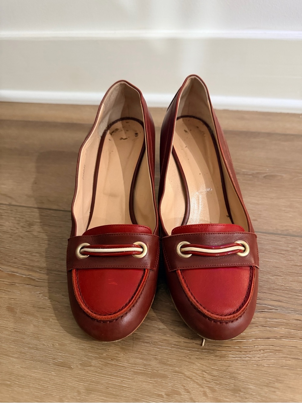 Bally Red Leather Women's Loafers with Gold Hardware